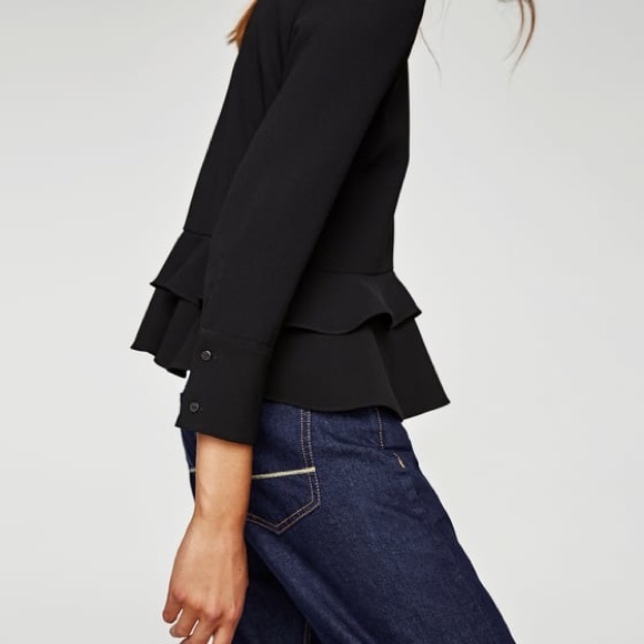 NWT Zara Black Frilled Ruffled Hem Blouse Top - Picture 3 of 8